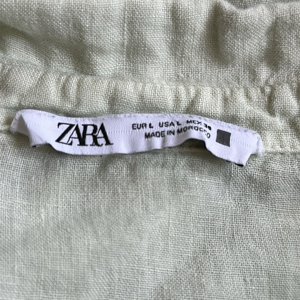 Zara Pale Spring Green Woven Casual Slouchy Short Sleeve Button Up Shirt Large - Picture 7 of 7
